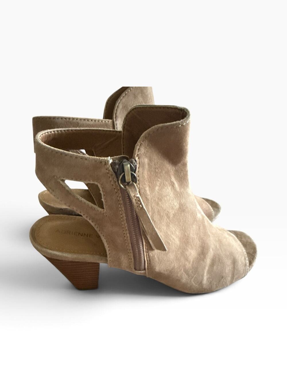 Adrienne Vittadini Taupe Suede Peep Toe Cutout Ankle Booties Size 8M